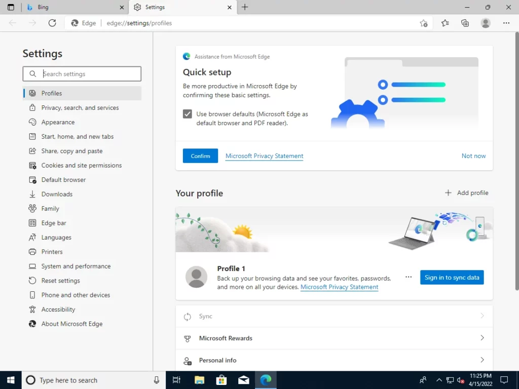 Microsoft Edge - Settings - Privacy, Search, and Services