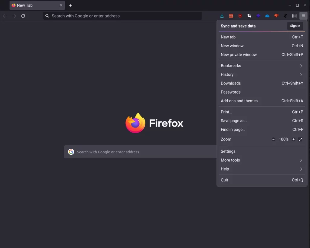 Mozilla Firefox - Menu Button - Settings