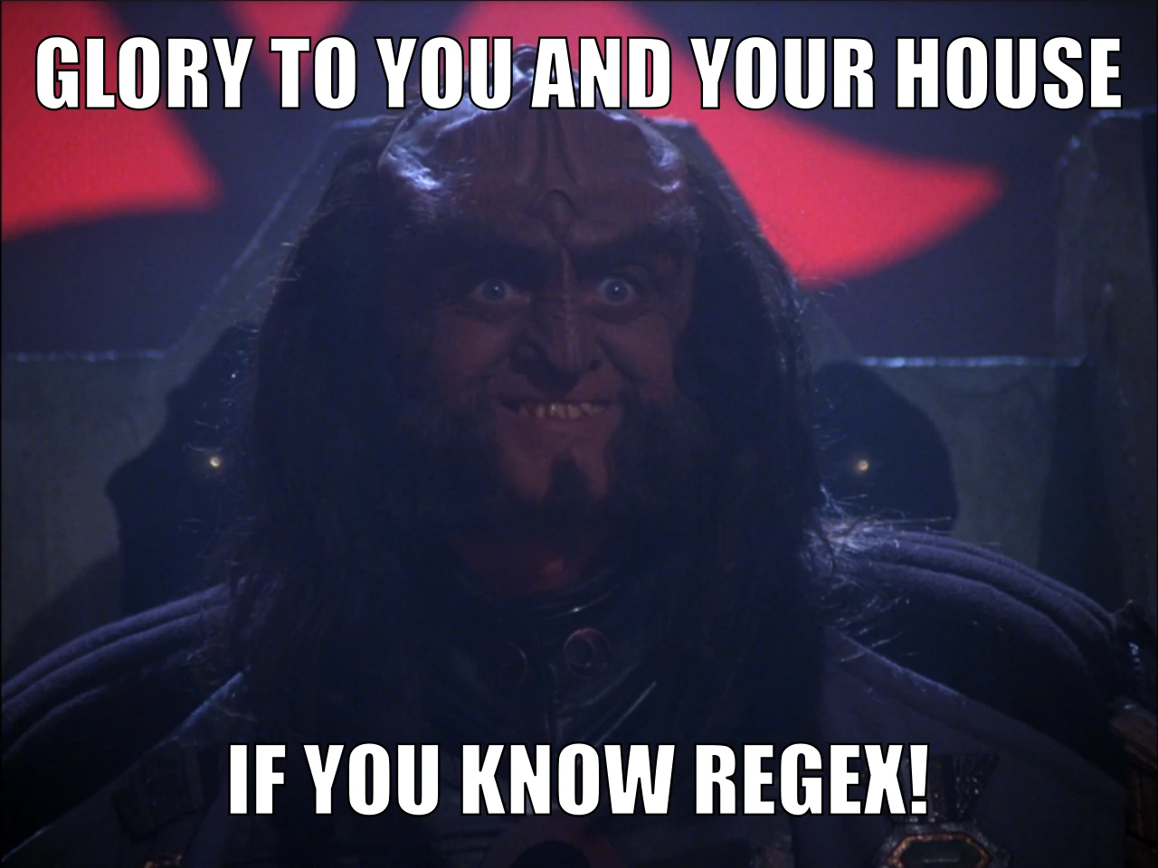 Star Trek TNG Gowron Meme - Glory to you and your house if you know regex!