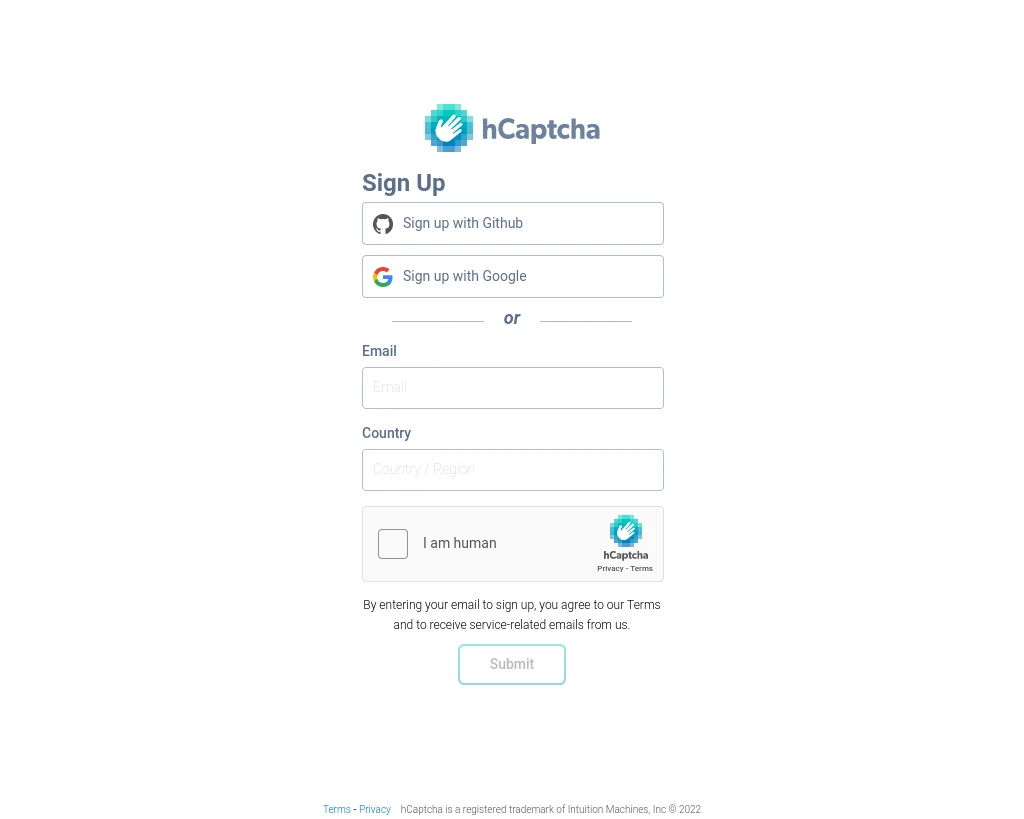 hCaptcha Signup Process - Email & Country