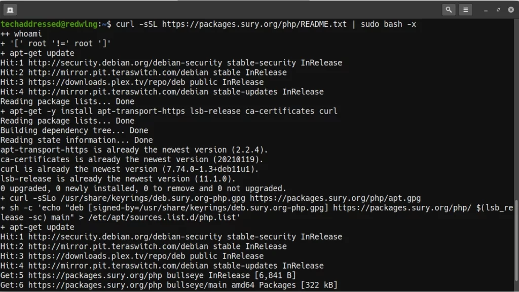 Terminal Screenshot - Configuring Debian 11 with PHP 8.1