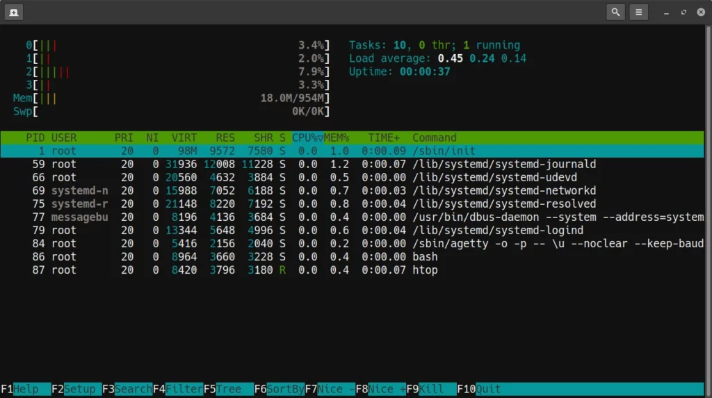 Debian vs Ubuntu Server - Htop on Debian LXD Container