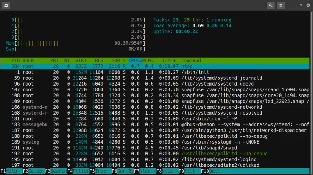 Debian vs Ubuntu Server - Htop on Ubuntu LXD Container
