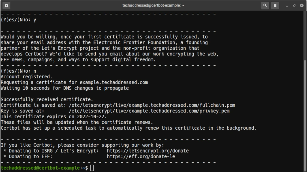 Obtaining Example Certbot Certificate With Cloudflare Credentials - 2 of 2