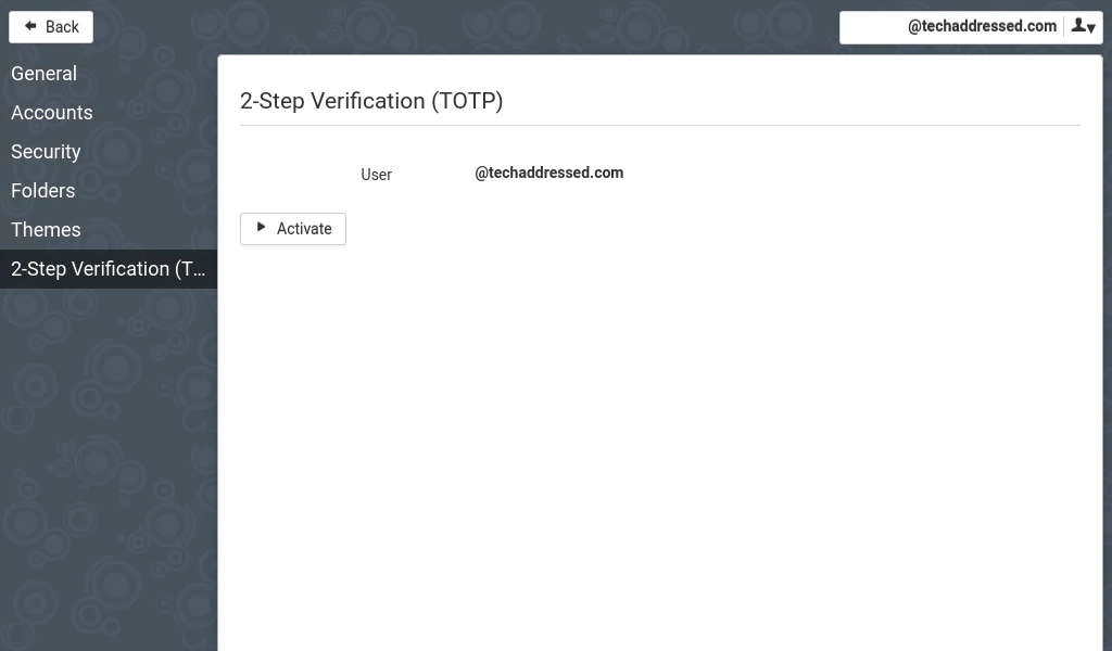Screenshot showing two factor authentication enforcement in SnappyMail after user login